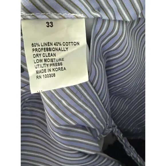 NWT Peter Millar Men's Linen & Cotton Dress Pants Black White Pinstripe Size 33